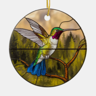 Stained Glass Art, Hummingbird Stained Glass Ceramic Tree Decoration