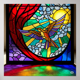 Stained Glass Art Nouveau Bird Design Poster