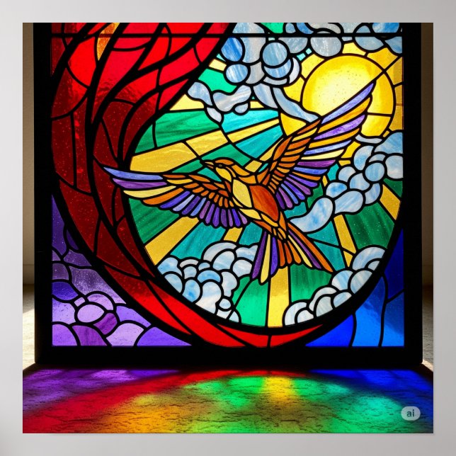 Stained Glass Art Nouveau Bird Design Poster (Front)