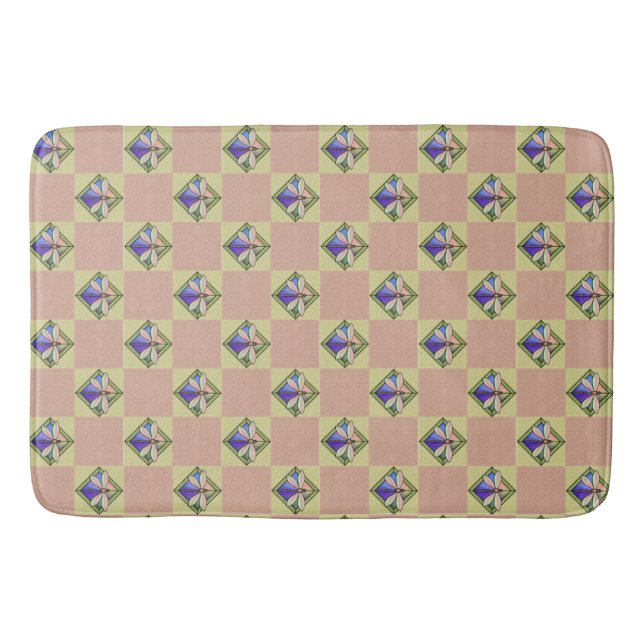 Stained Glass Art Nouveau Dragonfly on Pink Yellow Bath Mat (Front)