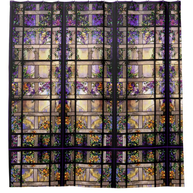 Stained Glass Art Nouveau Flowers Shower Curtain (Front)