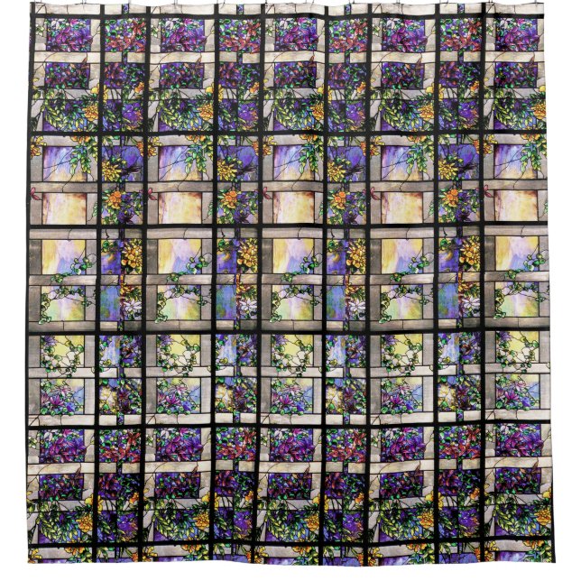 Stained Glass Art Nouveau Flowers Shower Curtain (Front)