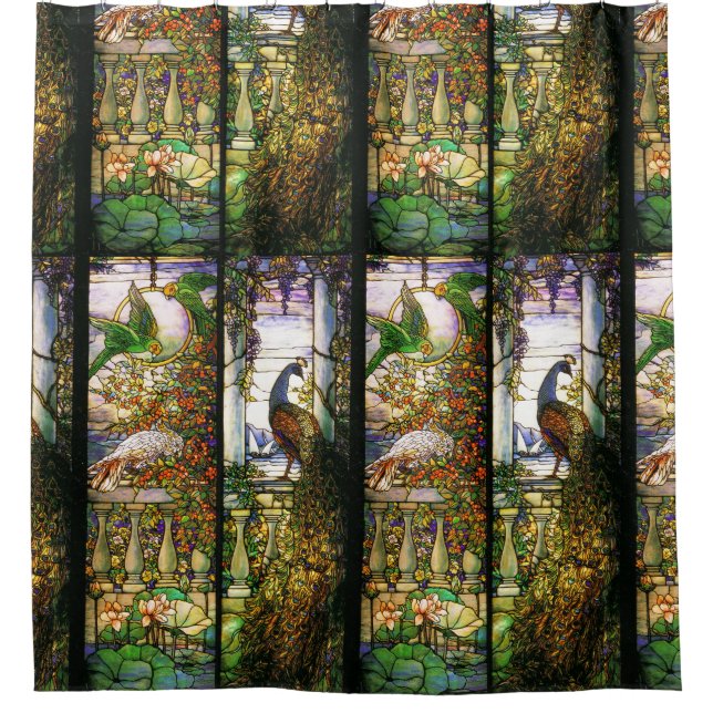 Stained Glass Art Nouveau Flowers Shower Curtain (Front)