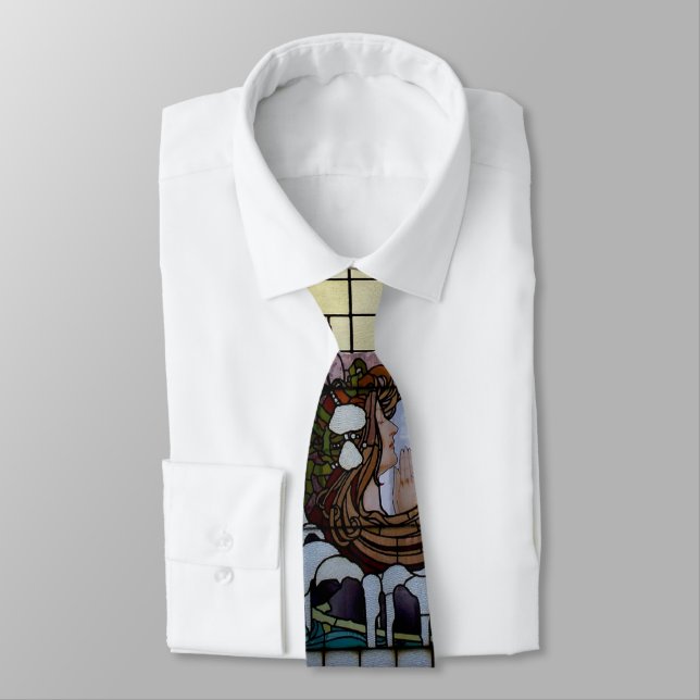 Stained Glass Art Nouveau Sea Scene Tie (Tied)