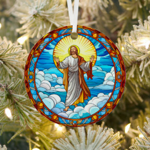 Stained Glass Art of Jesus Walking on Clouds Metal Tree Decoration