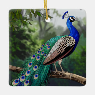 Stained Glass Art, Peacock Stained Glass Ceramic Ornament
