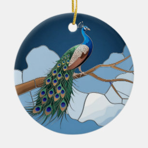 Stained Glass Art, Peacock Stained Glass Ceramic Tree Decoration