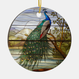Stained Glass Art, Peacock Stained Glass Ceramic Tree Decoration