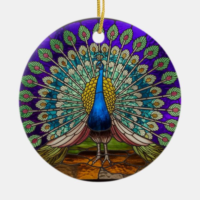  Stained Glass Art, Peacock Stained Glass Ceramic Tree Decoration (Front)