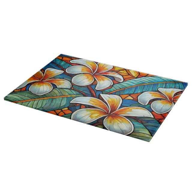 Stained glass art plumeria cutting board (Corner)