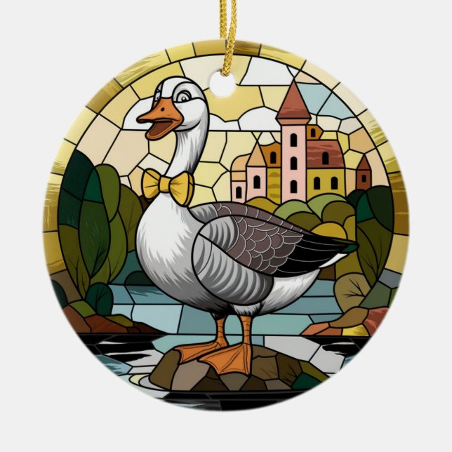 Stained Glass Art, Silly Goose Stained Glass Ceram Ceramic Tree Decoration (Front)