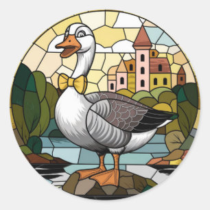 Stained Glass Art, Silly Goose Stained Glass Classic Round Sticker
