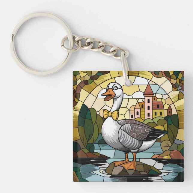 Stained Glass Art, Silly Goose Stained Glass  Key Ring (Front)