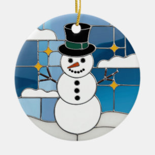 Stained Glass Art, Snowman Stained Glass Ceramic Tree Decoration