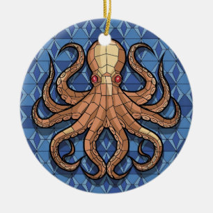 Stained Glass Art, Stained Glass Octopus Ceramic Tree Decoration