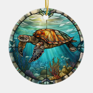 Stained Glass Art, Stained Glass Sea Turtle  Ceram Ceramic Tree Decoration