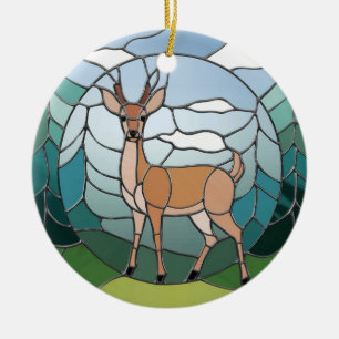 Stained Glass Art, Stained Glass Style Deer Art Ceramic Tree Decoration