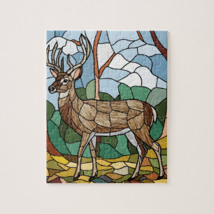 Stained Glass Art, Stained Glass Style Deer Art Jigsaw Puzzle
