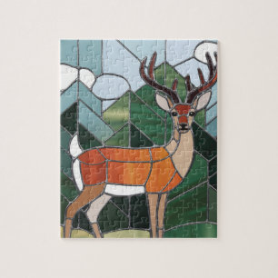 Stained Glass Art, Stained Glass Style Deer Art Jigsaw Puzzle