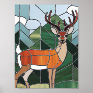 Stained Glass Art, Stained Glass Style Deer Art Poster