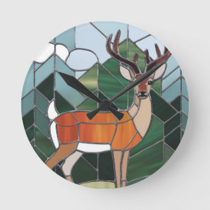 Stained Glass Art, Stained Glass Style Deer Art Round Clock