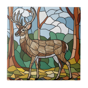Stained Glass Art, Stained Glass Style Deer Art Tile