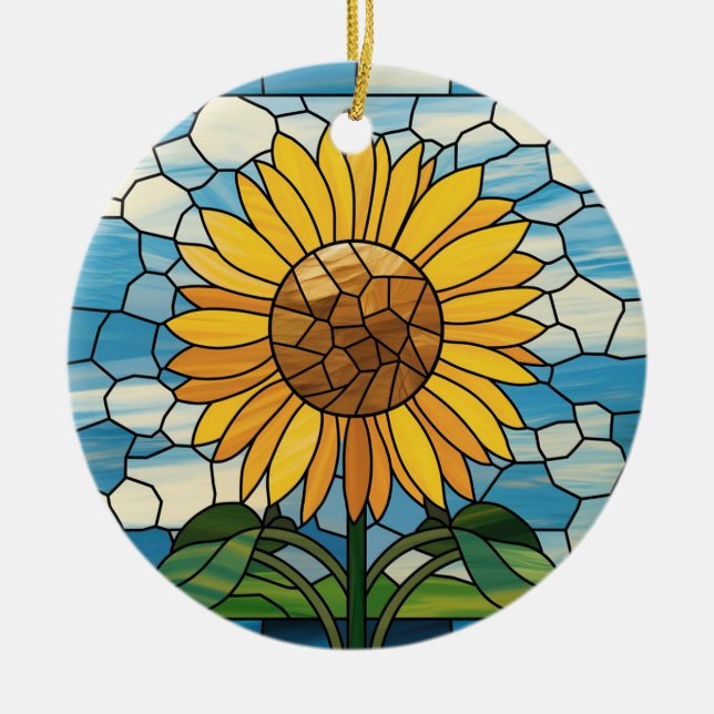 Stained Glass Art, SunFlower Stained Glass Ceramic Tree Decoration (Front)