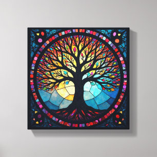 Stained Glass Art, Tree of Life Stained Glass  Canvas Print
