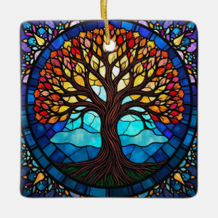 Stained Glass Art, Tree of Life Stained Glass Ceramic Ornament