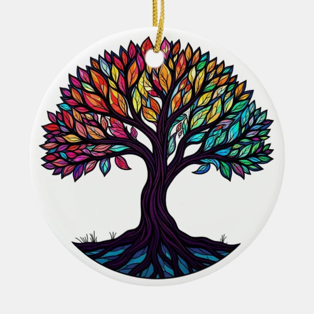 Stained Glass Art, Tree of Life Stained Glass Ceramic Tree Decoration (Front)