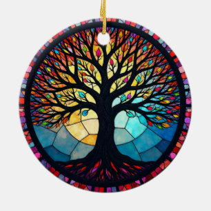 Stained Glass Art, Tree of Life Stained Glass Ceramic Tree Decoration