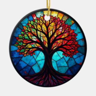  Stained Glass Art, Tree of Life Stained Glass Ceramic Tree Decoration