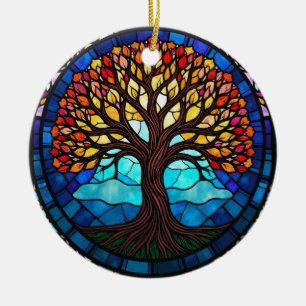 Stained Glass Art, Tree of Life Stained Glass Ceramic Tree Decoration