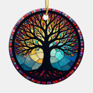 Stained Glass Art, Tree of Life Stained Glass Ceramic Tree Decoration