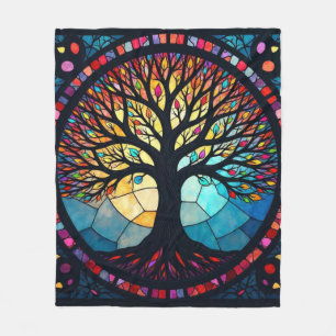 Stained Glass Art, Tree of Life Stained Glass Fleece Blanket
