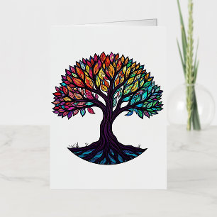 Stained Glass Art, Tree of Life Stained Glass  Foil Greeting Card