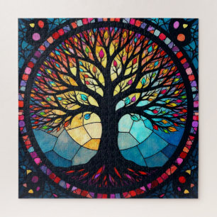 Stained Glass Art, Tree of Life Stained Glass  Jigsaw Puzzle