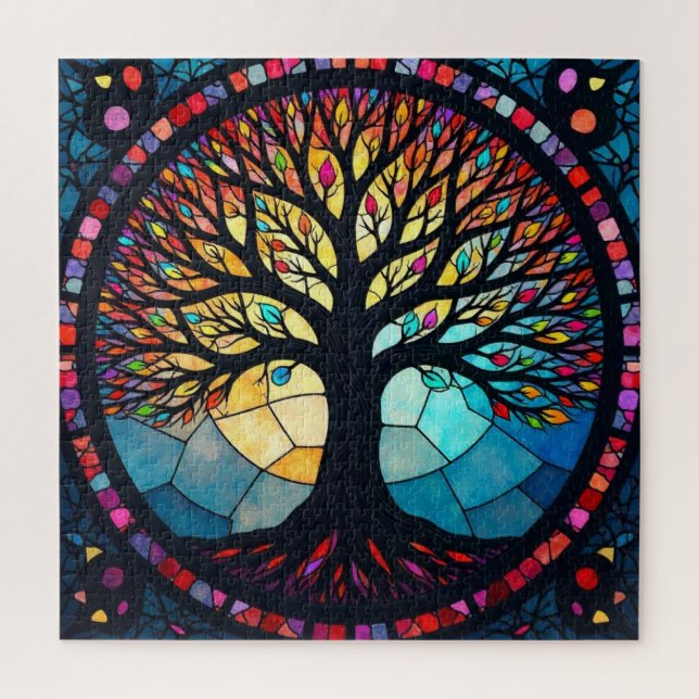 Stained Glass Art, Tree of Life Stained Glass  Jigsaw Puzzle (Vertical)