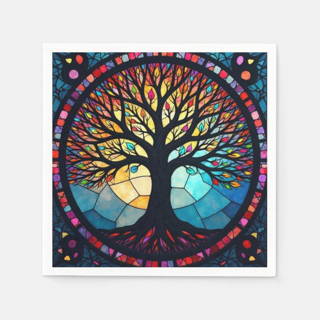 Stained Glass Art, Tree of Life Stained Glass  Napkin (Front)