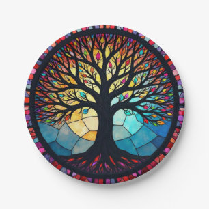 Stained Glass Art, Tree of Life Stained Glass Paper Plate