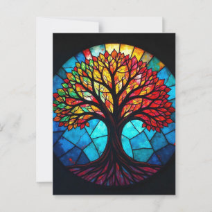 Stained Glass Art, Tree of Life Stained Glass  Postcard