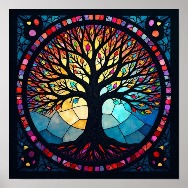 Stained Glass Art, Tree of Life Stained Glass  Poster (Front)