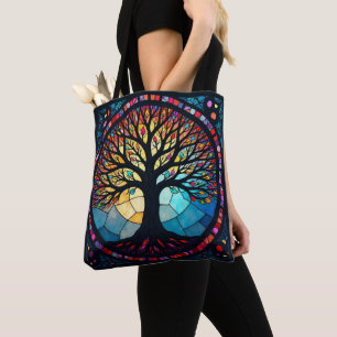 Stained Glass Art, Tree of Life Stained Glass Tote Bag
