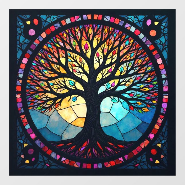 Stained Glass Art, Tree of Life Stained Glass  Window Cling (Sheet)