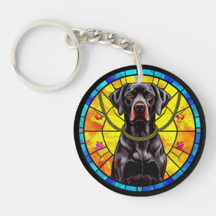 Stained Glass Artwork Featuring a Black Dog Key Ring
