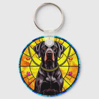 Stained Glass Artwork Featuring a Black Dog Key Ring
