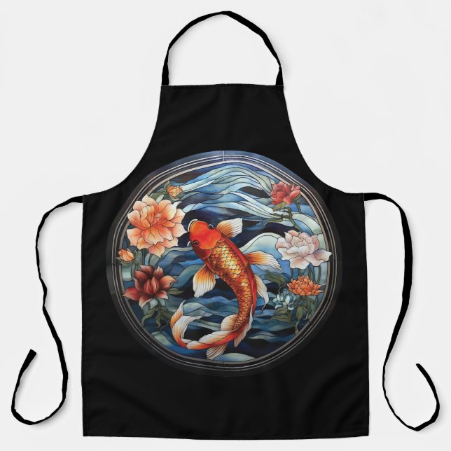 Stained Glass Asian Style Koi Fish and Camellias Apron (Front)