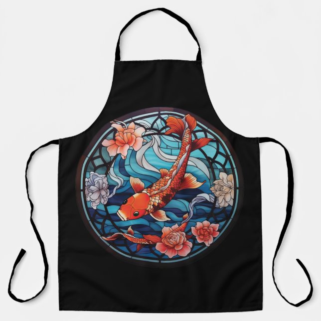 Stained Glass Asian Style Koi Fish and Camellias Apron (Front)