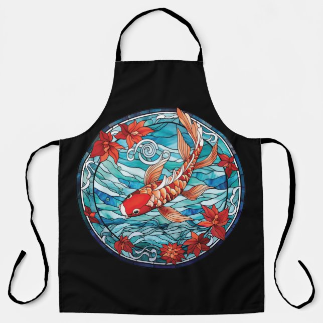 Stained Glass Asian Style Koi Fish and Camellias Apron (Front)
