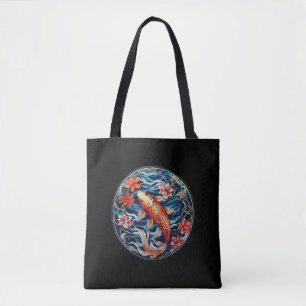 Stained Glass Asian Style Koi Fish and Camellias Tote Bag